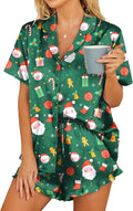 HOTOUCH Womens Satin Pajamas Set Button Down 2 Piece Silk Pjs Shorts Set Ruffle Lingerie Notch Collar Sleepwear