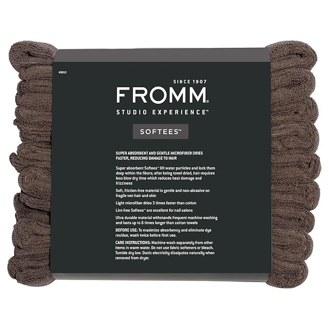 Fromm Softees Microfiber Salon Hair Towels for Hairstylists, Barbers, Spa, Gym in Brown, 16" by 29", 10 count Perfect Hair Care Towel for Drying Curly, Long, Wavy Hair