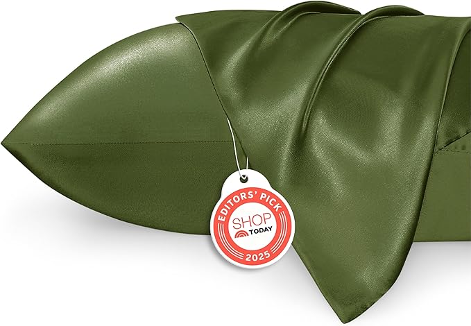 Bedsure Satin Pillowcase for Hair and Skin Queen - Moss Silky Pillowcase 2 Pack with Envelope Closure, Similar to Silk Pillow Cases, Gifts for Women Men, 20x30 Inches, 2pcs