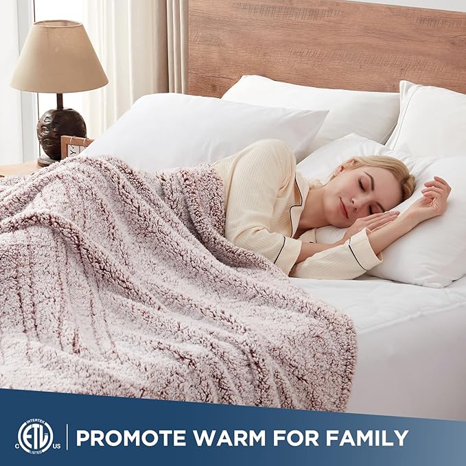 Westinghouse Electric Blanket Twin Size, Soft Plush Sherpa Heated Blanket with 10 Heating Levels & 1-12 Hours Auto-Off, Machine Washable, 62x84 inches, Rust