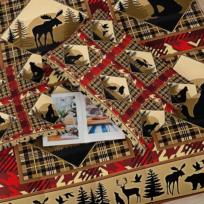 Red and Black Plaid Comforter Set Twin，Twin Size Bedding Set Animal Print，Rustic Farmhouse Quilt Bedding Sets Twin，with 1 Comforter with 2 Pillow Case
