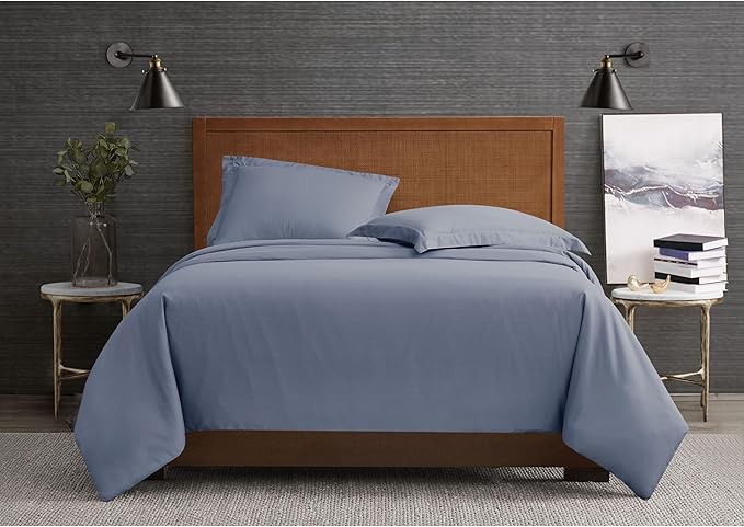 London Fog Garment Washed Solid Duvet Set Blue Microfiber 3-Piece Full/Queen Duvet Set, Solid Themed, Adult and Teen, Oeko-TEX Certified