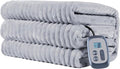 Electric Heated Blanket Full-Size 72x84 Inch - Ultra Soft Silky Flannel with Ribbed Texture, 10 Heating Levels and 12 Hours Auto-Off Feature - Light Gray
