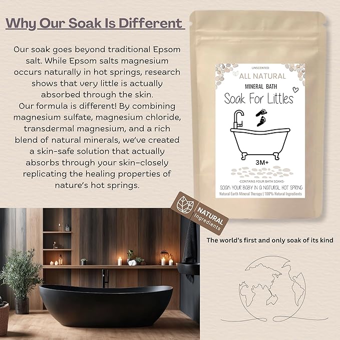 Soak for Littles: Mineral Bath Soak, 100% Organic Natural Earth Minerals, Better Than Oatmeal Bath Baby, Epsom, Oatmeal, or Kids Salts Baths, Soak Your Little One in A Natural Hot Spring