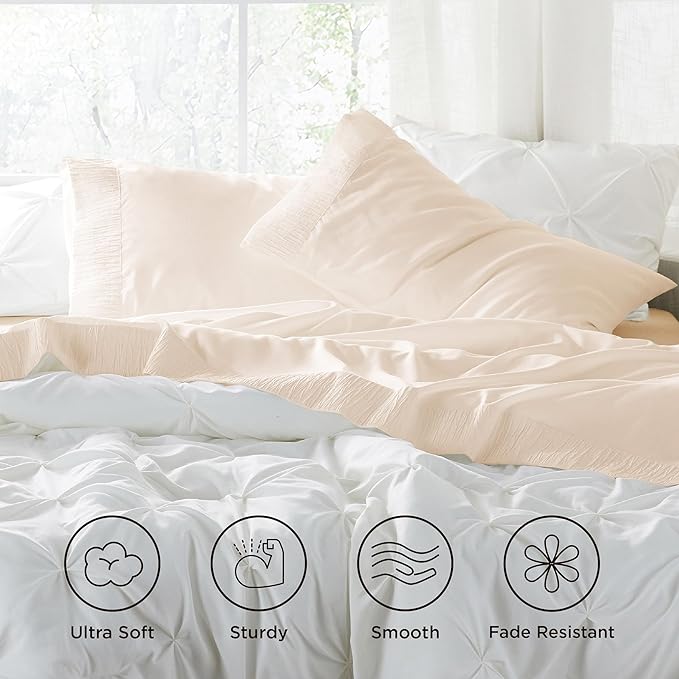 Bedsure Full Size Bed Sheets - 4 Pieces Soft Full Sheet Set - Breathable & Cooling - Hotel Luxury - Easy Care Polyester Microfiber Bedding for Women, Men, Light Beige