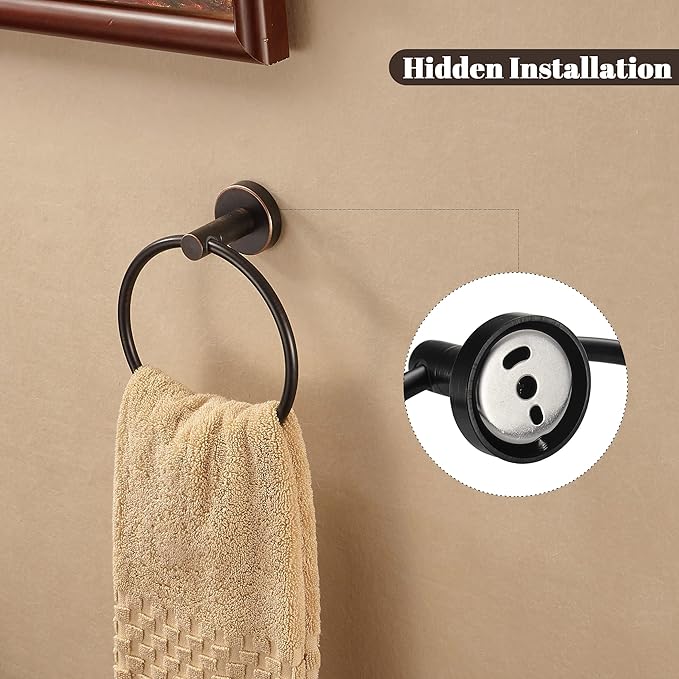 WINCASE Toilet Paper Holder Towel Holder, Oil Rubbed Bronze Bathroom Hardware Set, Hand Towel Ring Toilet Paper Roll Holder Wall Mount, Rustic Farmhouse Rustproof Stainless Steel Bathroom Accessories
