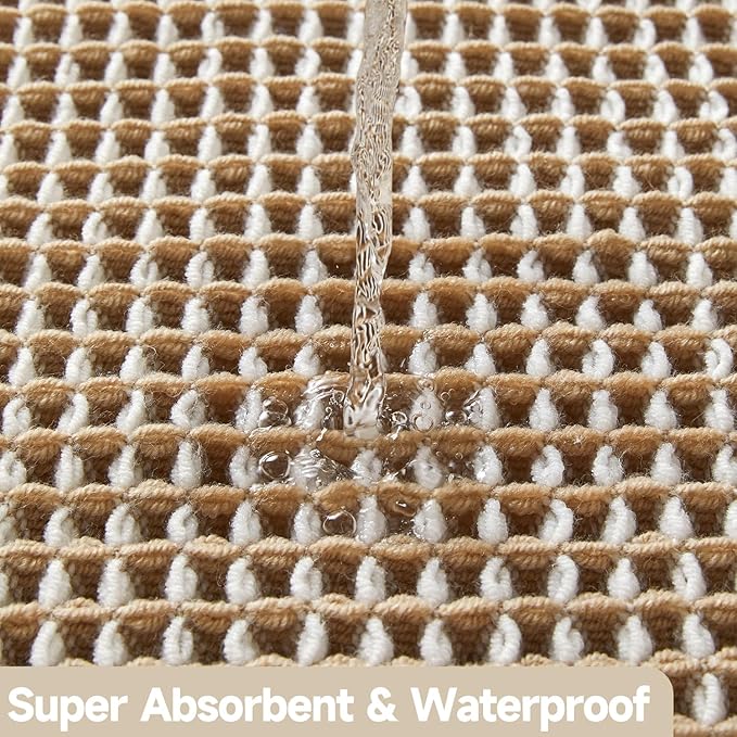 Waffle Runner Rug Bathroom, Long Boho Bathroom Rugs Non Slip Washable Super Absorbent Quick Dry Farmhouse Bath Decor, 72"x24" Khaki and White