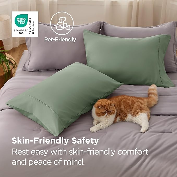Bedsure King Size Pillow Cases Set of 2 - Sage Green Brushed Microfiber Pillowcases 2 Pack, Super Soft Pillow Case Cover with Envelope Closure, Wrinkle, Fade and Stain Resistant, 20x36 Inches
