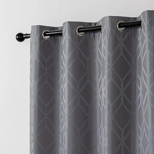 Amazon Basics Jacquard 2-Piece 100% Blackout Curtains, Living Room and Bedroom Drapes, Thermal Insulated Window Treatment, 52"x95", Grey