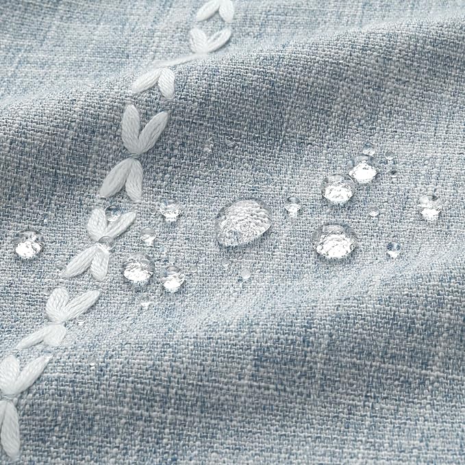 MitoVilla Boho Extra Long Shower Curtain 72 x 96, Blue Modern Farmhouse 96 inch XL Polyester Linen Texture Tassel Fabric Shower Curtain Set with Hooks for Cottagecore Country Bathroom Decor,Blue