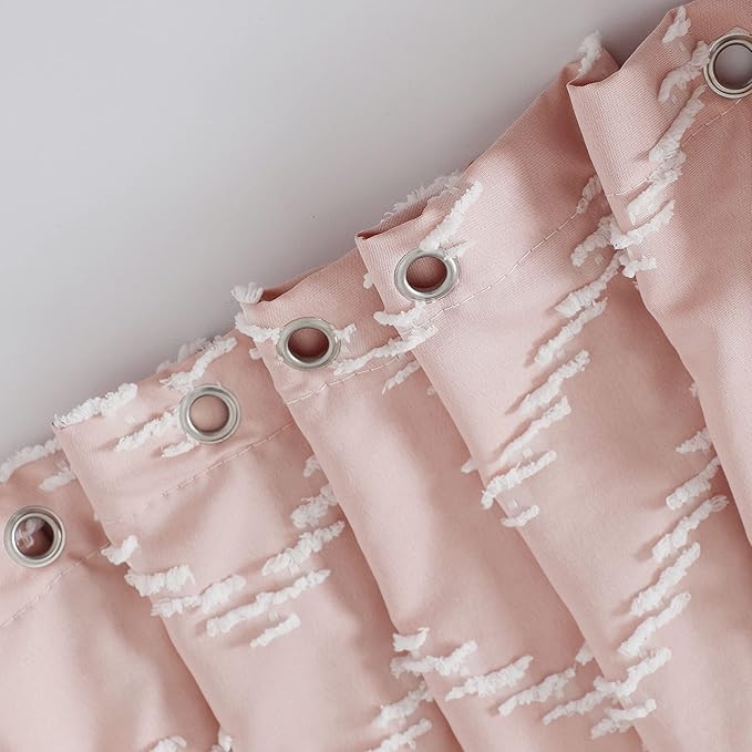 Pink Boho Shower Curtain White Tassel Woven Fabric Cute Shower Curtain Modern Farmhouse Textured Tufted Chevron Striped Minimalist 72 x 72 Bathroom Shower Curtains