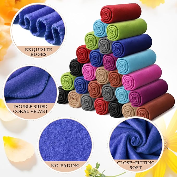 Kinlop Fleece Blanket Bulk 60 x 50 Inch Soft Lightweight Fleece Cozy Blanket Warm Throw Plush Pet Throw for Bed Couch Sofa Home Office Wedding Gifts Travel Camping(Chic Color,60 Packs)