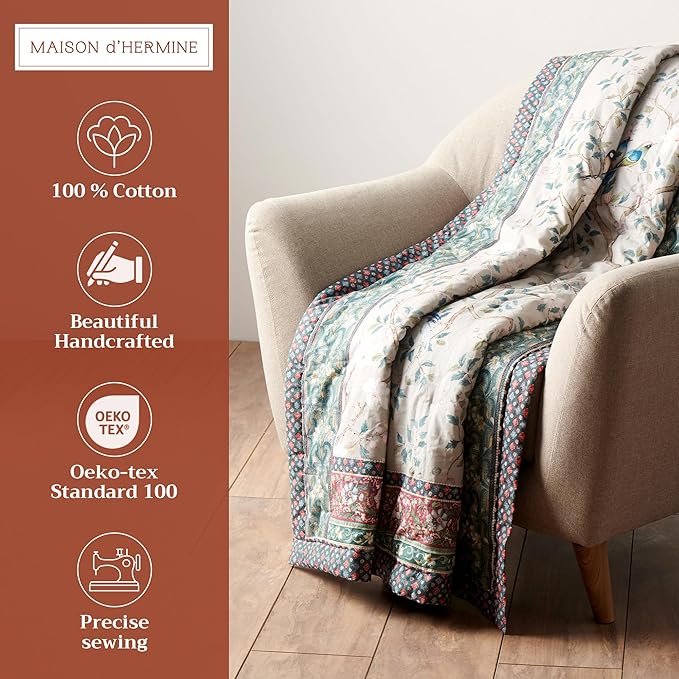 Maison d' Hermine Throw Blanket for Couch Lightweight Soft Warm Breathable Cotton Throw Blankets for Bed Girls Boys Women Men Gifts Sofa Travel Living Room Chair Bedding (50"x60", Osaka)
