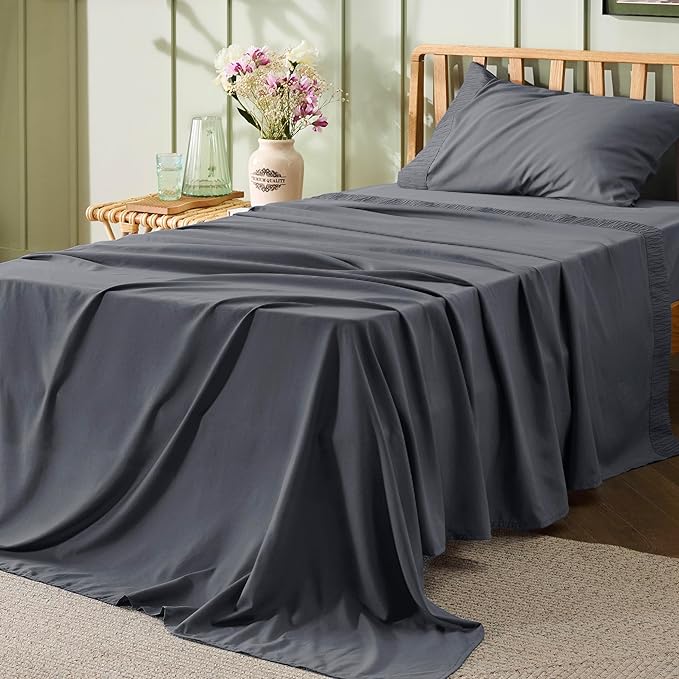 Bedsure Twin Sheets Set - 3 Pieces Soft Twin Bed Sheets - Breathable & Cooling - Hotel Luxury - Easy Care Polyester Microfiber Bedding for Women, Men, Dark Grey
