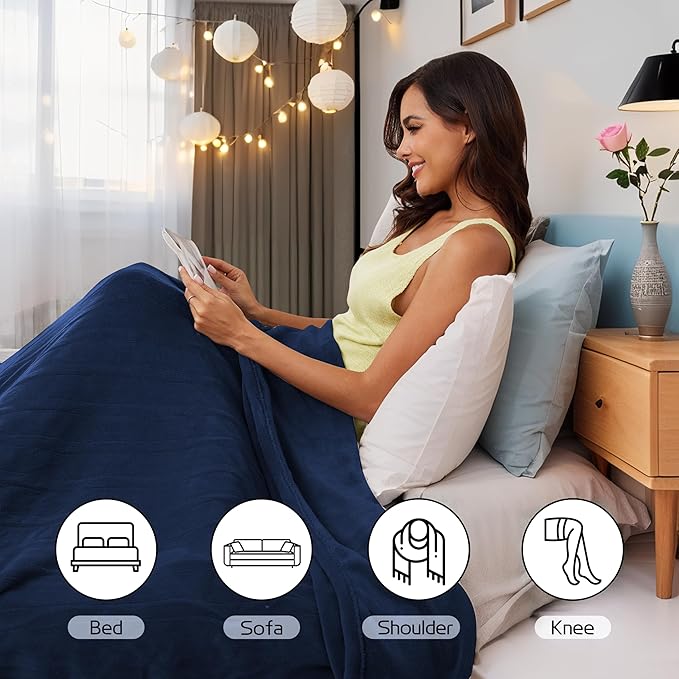 Electric Heated Blanket 90"x100" King Size, Soft Coral Fleece, Dual Controllers with 4 Heating Levels and 10 Hours Auto-Off, Machine Washable, Cozy Plush Fabric for Home, Dark Blue