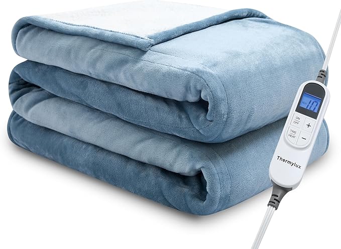 Electric Blanket Full 72"x84" Heated Electric Blankets 10 Heating Levels 12 Time Settings 8 Hours Auto Off Fast Heating and Overheat Protection ETL Certified Machine Washable,Light Blue