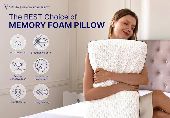 Vaverto Queen Memory Foam Pillow – Cooling Gel-Infused Firm Support for Neck and Shoulder Pain Relief, Orthopedic Design with Removable Viscose Made from Bamboo Cover – Premium Queen Size Bed Pillow