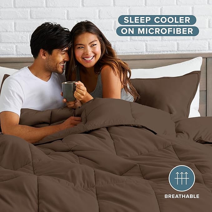 Bare Home Comforter Set - Queen Size - Ultra-Soft - Goose Down Alternative - Premium 1800 Series - All Season Warmth (Queen, Cocoa)