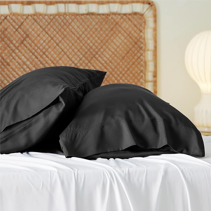 Bedsure King Size Pillow Cases Set of 2, Cooling Pillow Cases King, Rayon Derived from Bamboo Black Pillowcases, Breathable & Silky Soft Cool Bedding Pillow Covers with Envelope Closure, 20x36 Inches