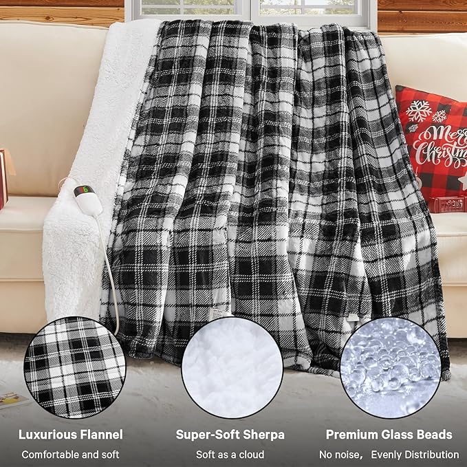 Grey Heated Weighted Blanket for Adults 20Lbs Queen Size 60"x80", 2-in-1 Electric Heating Pad Lap Heavy Blanket for 190-210lbs for Bed Couch, 10 Level 8H Auto Off, Birthday Gifts for Men Dad Boyfriend