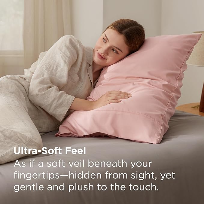 Bedsure Pillow Cases Standard Size Set of 2 - Pale Blush Brushed Microfiber Pillowcases, Super Soft and Cozy Pillow Case Covers with Envelope Closure, Wrinkle, Fade and Stain Resistant, 20x26 Inches