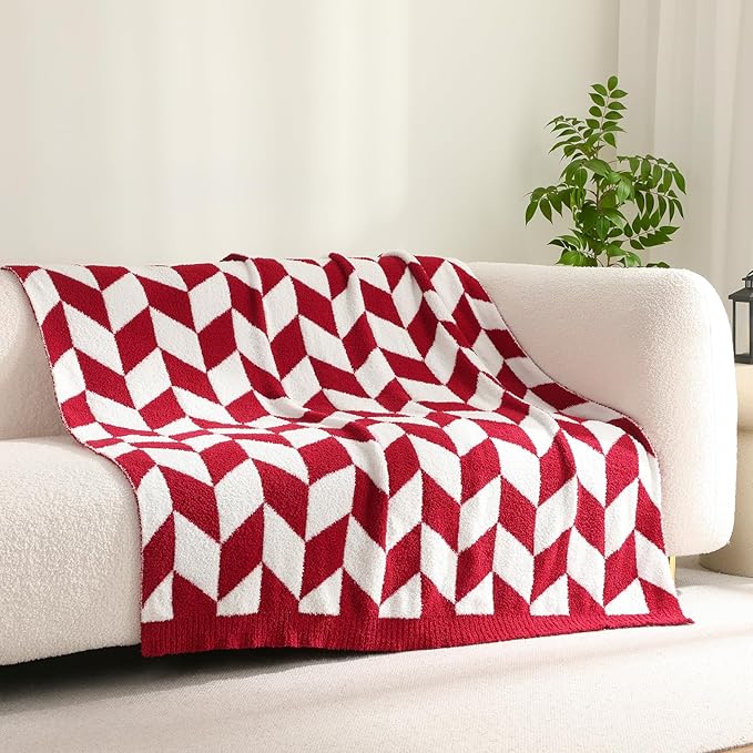 Snuggle Sac Chevron Red Throw Blanket for Couch, Super Soft Christmas Blankets Cozy Knit Fuzzy Plush Lightweight Throws for Sofa, Bed, Red,50x60 inches