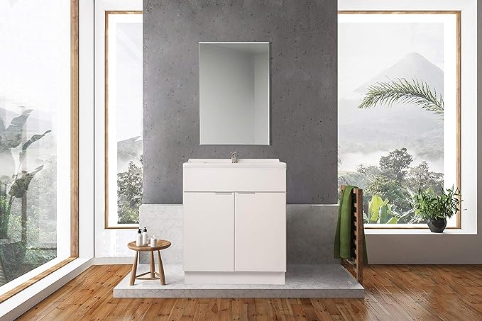 36 White Veneer Bathroom Vanity Flat Door Style RTA Cabinet Base - NITURRA Moderno Series 36 W x 21 D x 34.5 H