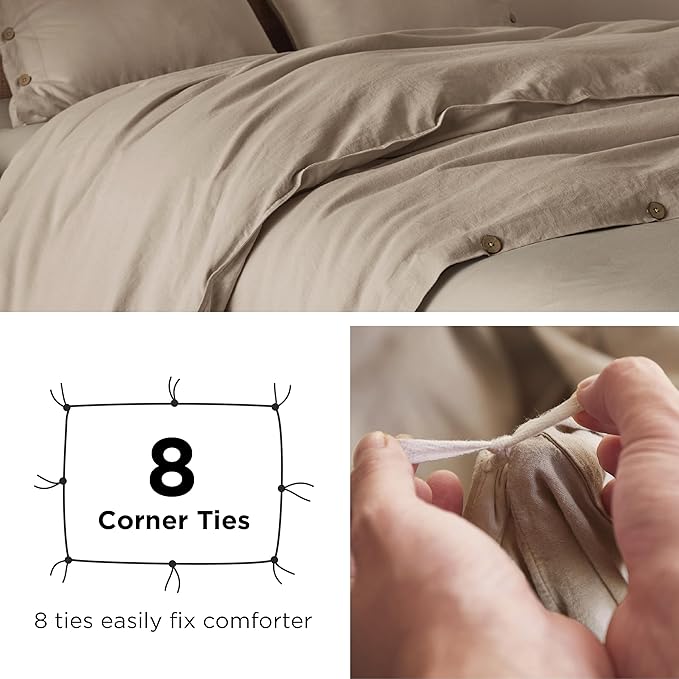 Bedsure Linen Duvet Cover Queen Size - Linen Cotton Blend Bedding Set, Soft & Cozy, 3 Pieces, 1 Duvet Cover 90x90 Inches and 2 Pillowcases, Warm Tan Color Cooling Bedding, Comforter Sold Separately