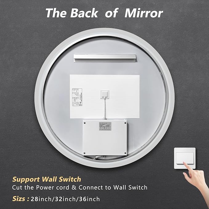 APRILSOUL 32 Inch Round Aluminum Framed LED Bathroom Mirror with Lights, Makeup Mirror with Front and Backlit, Anti-Fog, 3 Colors and Dimmable Light