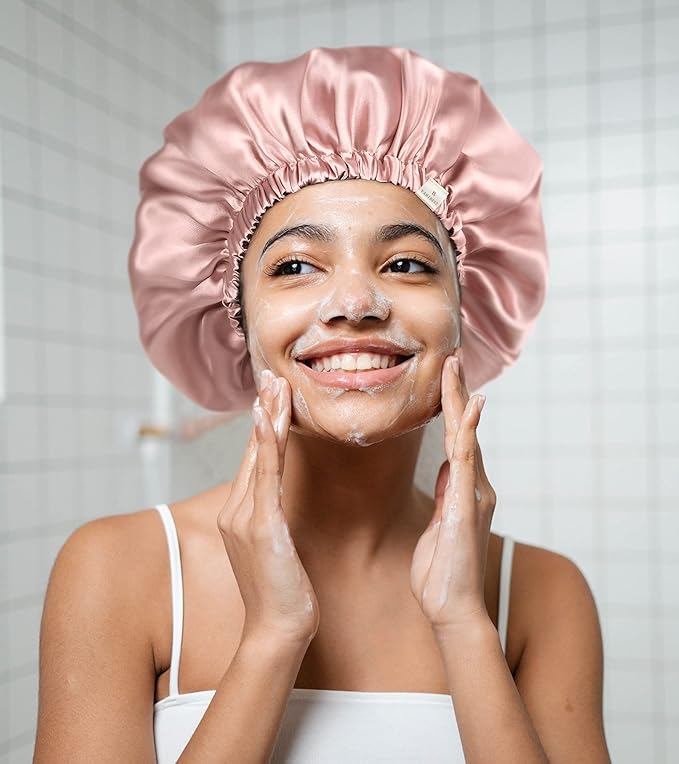 YANIBEST Adjustable Silk Bonnet Double Layer Satin Bonnet Hair Bonnet for Sleeping Bonnets for Women Hats Curly Natural Hair, Green