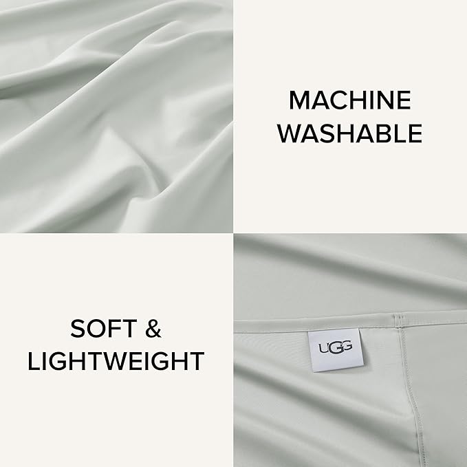 UGG King Sheet Set 4-Piece Luxury Cooling Sheets Deep Pockets Premium Bedding with 2 Pillow Shams Hypoallergenic Machine Washable Soft Lightweight Bed Set for Bedroom, King, Mineral Green (Hedi)