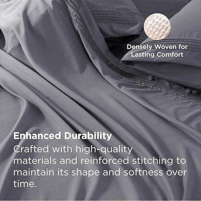 Bedsure Deep Pocket King Sheet Set - Fits Mattresses Up to 21 Inches Thick - 4 Piece GentleSoft Bed Sheets, Moisture Wicking, Soft & Cooling Bedsheet & Pillowcases, Easy & Secure Fit, Grey