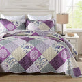 ENJOHOS Purple Patchwork Quilt Queen Size, 3Pc Floral Plaid Queen Bedspread Coverlet Set for All Seasons, Soft Reversible Microfiber Lightweight Bed Cover