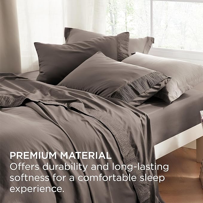 Bedsure California King Sheet Sets - 4 Pieces Soft Cal King Sheets - Breathable & Cooling - Hotel Luxury - Easy Care Polyester Microfiber Bedding for Women, Men, Taupe