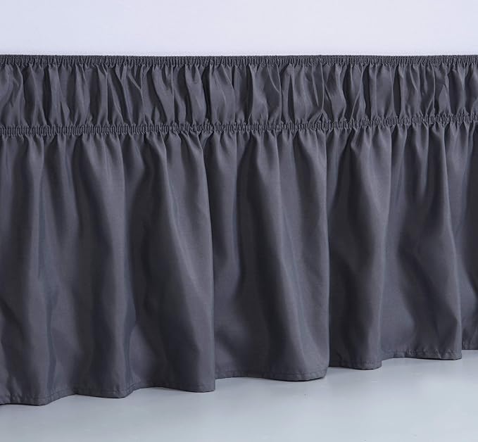 MEILA Wrap Around Bed Skirt Three Fabric Sides Elastic Dust Ruffled 14 Inch Tailored Drop,Easy to Install Fade Resistant-Dark Grey, Queen/King