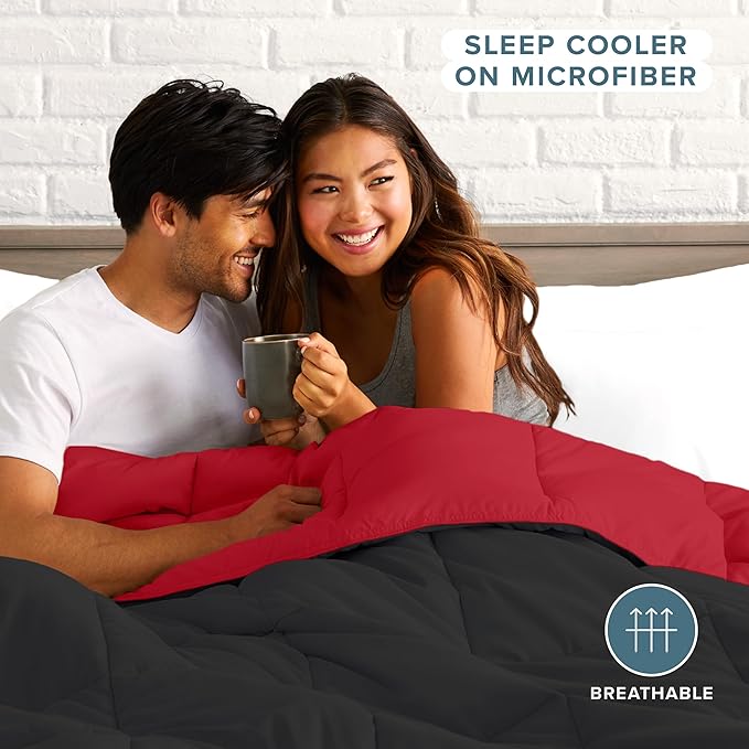 Bare Home Oversized King Comforter - Reversible Colors - Goose Down Alternative - Ultra-Soft - Premium 1800 Series - All Season Warmth - Bedding Comforter (Oversized King, Black/Red)