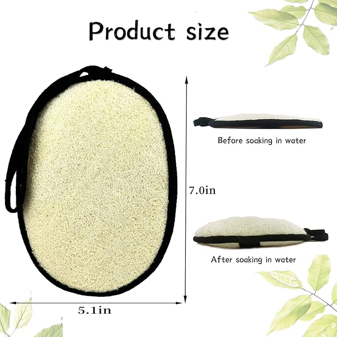 Natural Loofah Sponge (2 Pack),Large 7"x5.1"Shower Loofah Sponge Exfoliating Body Scrubber for Women and Men,Natural Materials are Easily Biodegradable and Bath Exfoliation Doesn't Hurt The Skin