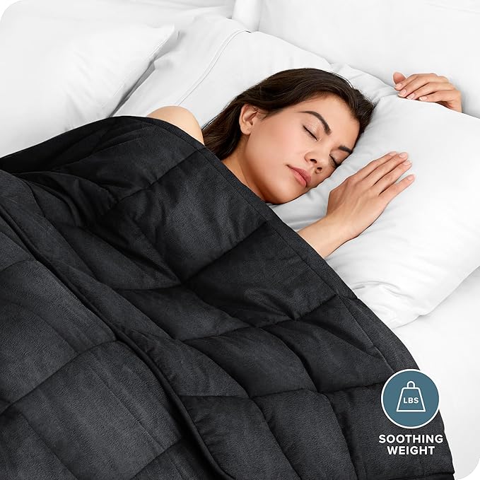 Bare Home Weighted Blanket Full or Queen Size 15lb (48" x 72") - Minky Fleece - Premium Heavy Blanket Nontoxic Glass Beads (Black, 48"x72")