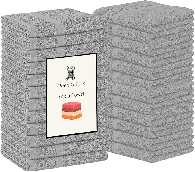Reed&Pick Hand Towels (Pack of 24) Grey Economy Towels Salon Towels - 100% Cotton Spa Towel – 16 x 26 Inches Highly Absorbable, Facial Towel Gym Hair Face Towel Bulk