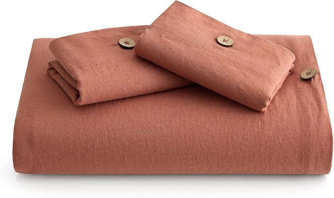 Bedsure Linen Duvet Cover King - Linen Cotton Blend Bedding Set, Soft & Cozy, 3 Pieces, 1 Duvet Cover 104x90 Inches and 2 Pillowcases, Burnt Orange Color Cooling Bedding, Comforter Sold Separately