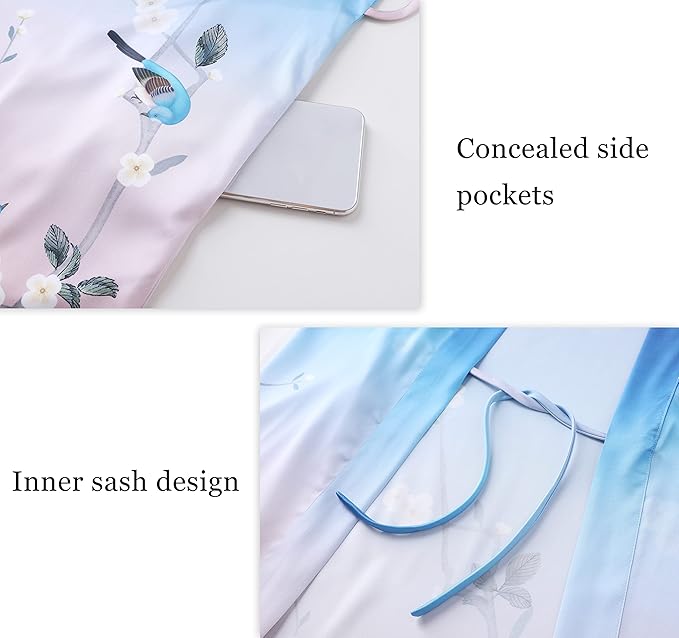 PRODESIGN Kimono Robe for Women - Long Satin Sleepwear Silky Kimono Cover-Up Nightgown Japanese Bathrobe Loungewear Blouse