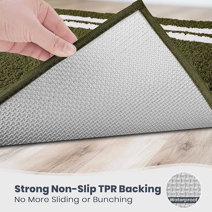 PURRUGS Bathroom Rug Non-Slip Machine Washable 30" x 46", Super Absorbent and Quick Dry Shaggy Microfiber Bath Mat, Extra Soft and Plush Bath Rug for Bathtub, Shower and Sink, Olive Green