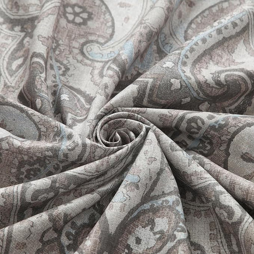 90 Inch Fabric Shower Curtain, Extra Long Taupe and Blue Paisley Print Shower Curtains for Bathroom, 72" W x 90" H