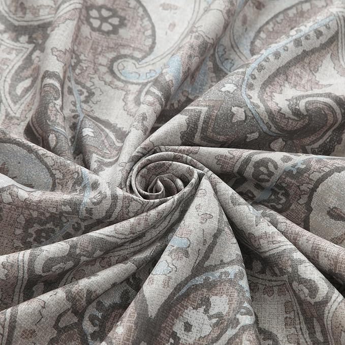 Extra Long Fabric Shower Curtain, Taupe and Blue Paisley Print Shower Curtains for Bathroom, 72" W x 84" H