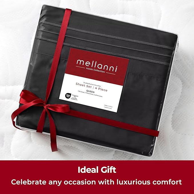 Mellanni Extra Deep Twin Sheets - 3 PC Iconic Collection Bedding - Hotel Luxury, Ultra Soft, Cooling Bed Sheets - Wrinkle, Fade, Stain Resistant (Twin, Black)