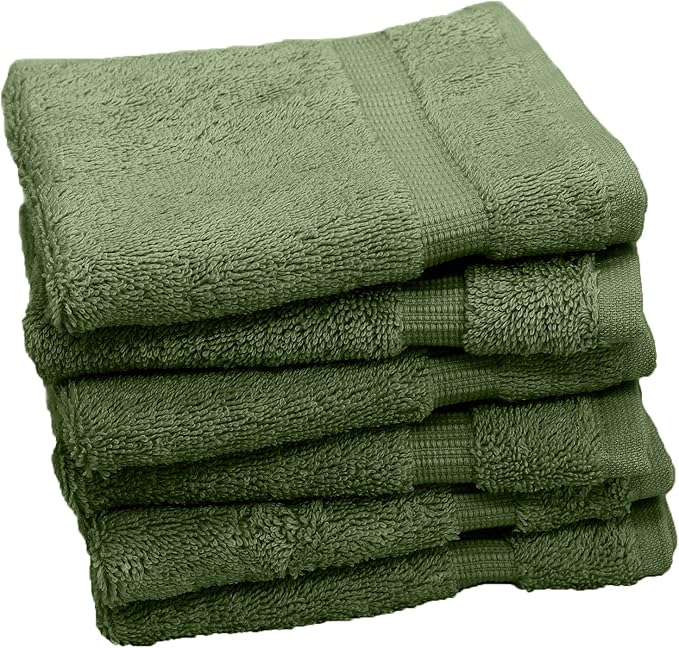Luxury Hotel & Spa Collection, 100% Turkish Cotton 700 GSM Cloth, for Body wash, Makeup Remover & Facial Cleaning, Baby, face, Dobby Border Soft washcloths Towel Set 13" X 13", Moss, Set of 6