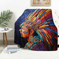 Tribal Throw Blanket with Aztec Warrior for Couch & Bed | Native Style Cozy Soft Fleece Blanket for Living Room, Bedroom & Boho Home Decor | Gift for Men & Women | 40x50 Inches
