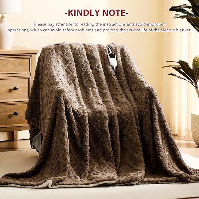 Heated Electric Blanket Full Size-72"x84" Heating Blanket with 10 Heating Levels & 5 Time Settings Over-Heat Protection，Winter Warmer for Adults with ETL Certification（Beige）