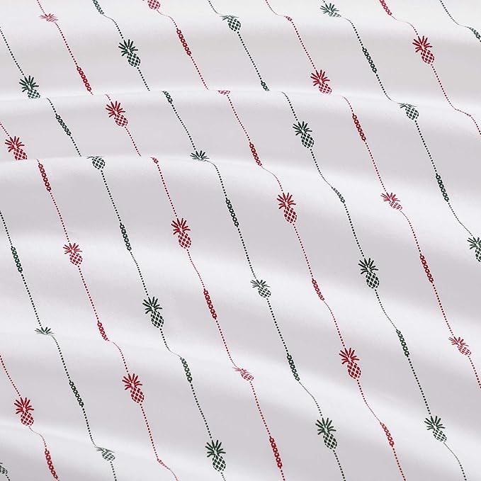 Tommy Bahama - Queen Size Sheet Set, Crisp & Cool Cotton Percale Bedding with a Smooth Lightweight Feel, 4 Piece Holiday Bed Sheets with Matching Pillowcases (Pineapple Pinstripe Red)