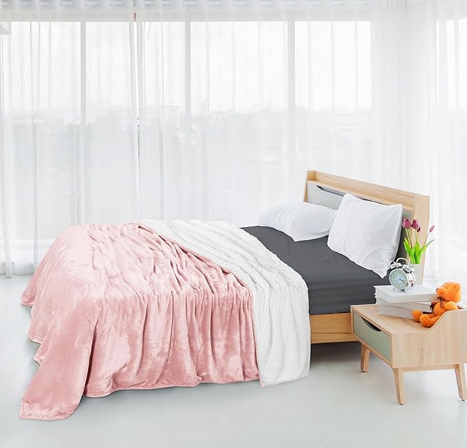 Utopia Bedding Sherpa Blanket California King Size (Pink, 102x96 Inches) - Soft Lightweight Plush Fleece Reversible Blanket for Bed, Sofa, Couch, Camping and Travel